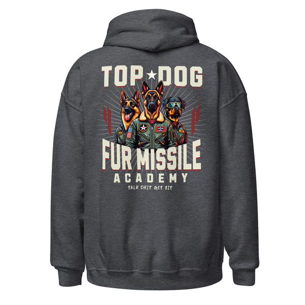 Top Dog, Fur Missile Academy - German Shepherd, Belgian Malinois, Rottweiler - Unisex Hoodie - Woof & Bone Apparel