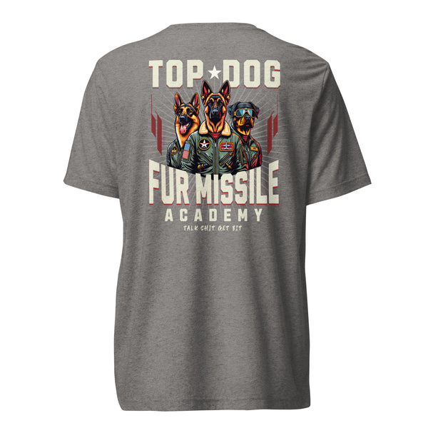 Top Dog, Fur Missile Academy - German Shepherd, Belgian Malinois, Rottweiler- Unisex Short Sleeve T-Shirt - Woof & Bone Apparel